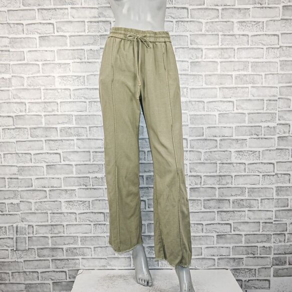 Raquel Allegra Women's wide leg Drawstring Pants in green fringe hem size 0 - Picture 1 of 9